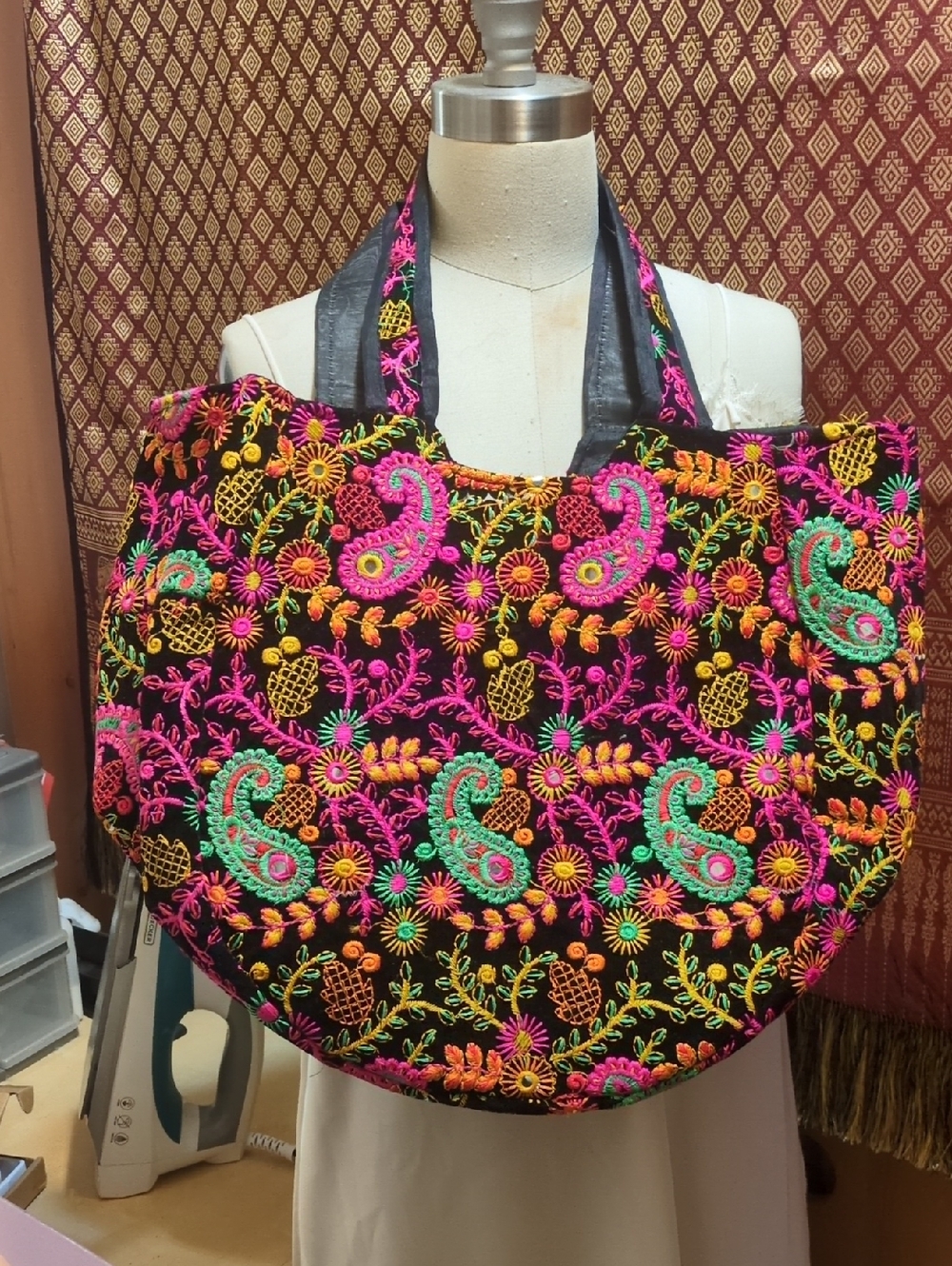 Embroidered Multicolor Paisley Tote Bag - Handcrafted Women's Shoulder Bag
